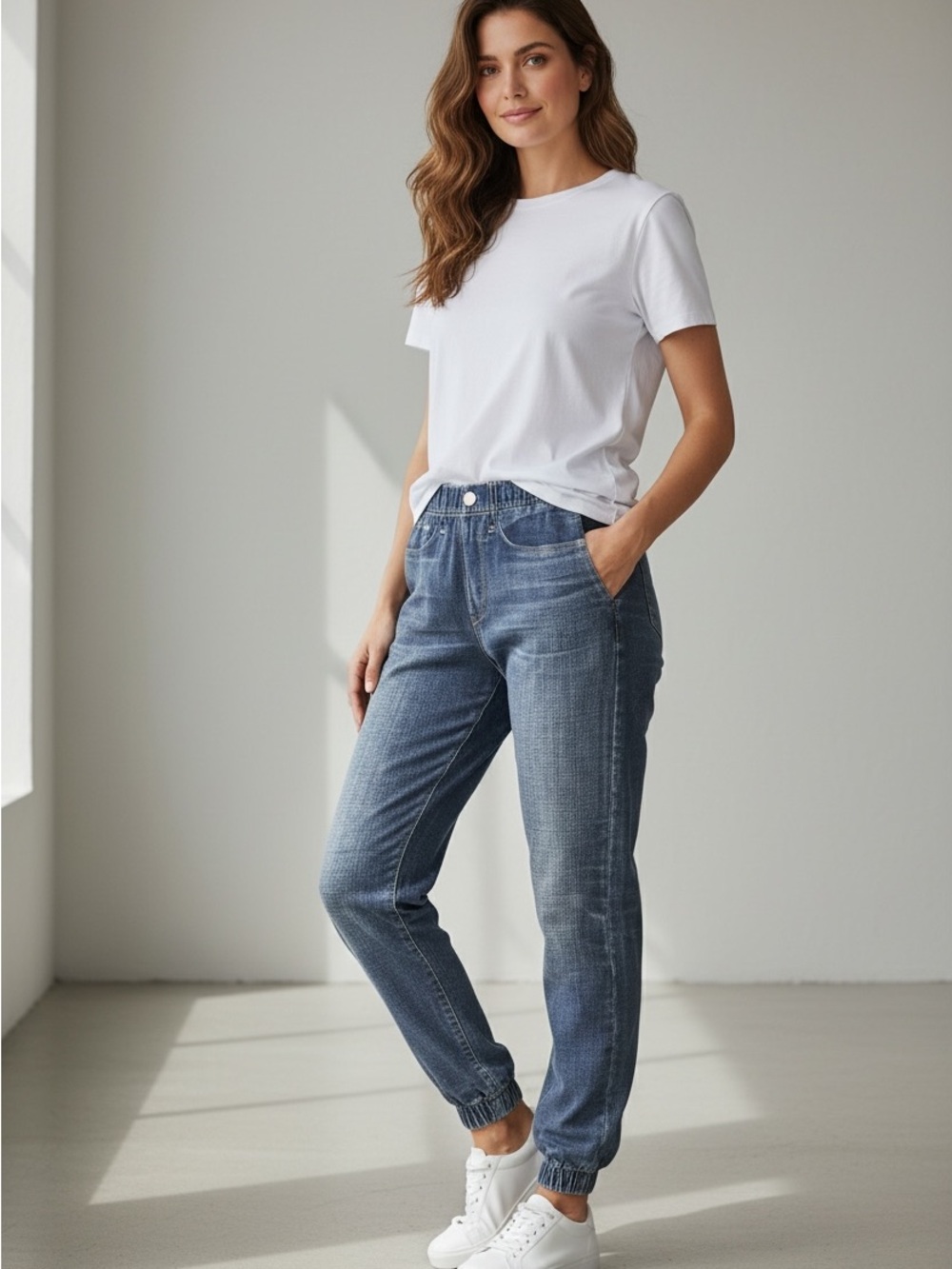 Rag & Bone Miramar Jogger Pants M Blue Denim Print Elastic Waist 26” Inseam